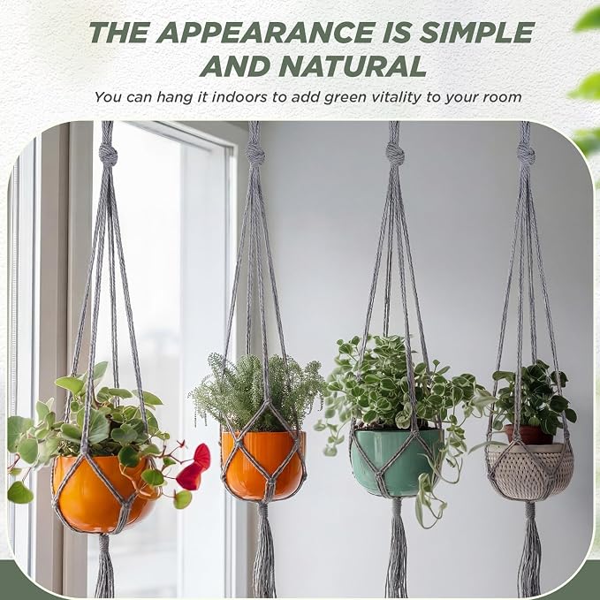 EBOOT 2 Pack 48 Inch Large Macrame Plant Hanger Rope to Hang Flower Pot Plant Holder for Indoor Outdoor Decorations, 4 Legs (Grey)