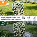 Artificial Geranium Hanging Flowers for Outdoor Decoration, 2 Bundles UV Resistant Silk Geranium Fake Plants Faux Flowers for Front Porch Garden Patio Window Box Outside Indoor Decor (White)