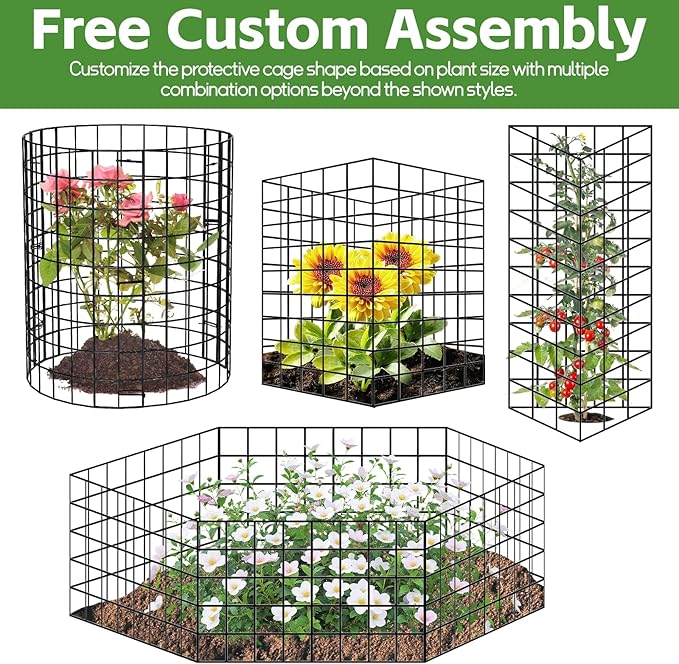 5 Pack Plant Protector from Animals, Wire Plant Cages Garden Plant Protectors, 15pcs Metal Mesh with Covers, Bunny Barricades Chicken Wire Cloche for Flower Vegetable to Keep Animals Out