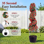 PATIO CHOICE 3ft Artificial Topiary Spiral Trees with Rose Set of 2 36" High End Outdoor Faux Plants Realistic Faux Bushes and Shrubs Decorations for Outdoor Front Porch Garden