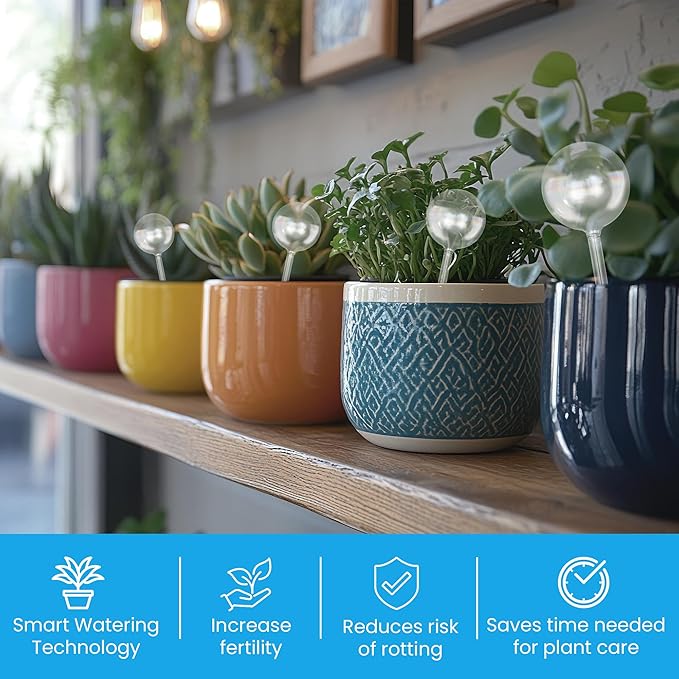 Little Green Leaf Automatic Plant Watering Globes Self Watering Planter Inserts (Set of 2) | Hands Free Clear Glass Bulbs | Planter Spikes to Support Indoor & Outdoor Plant Health (200ml)