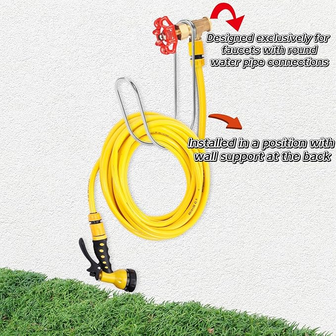 Garden Hose Holder Water Hose Storage Hook Hose Hanger,304Stainless Steel Solid Hose Hook Holds Up to 50Ft Hose Perfect for Garage, Garden, Tool Room(Chrome 1pcs)