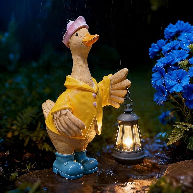 Solar Goose Garden Statue – Outdoor Goose Decor with Solar Light, Resin Solar Garden Statue Waterproof for Porch, Patio, Lawn, Yard – Goose Figurine Gift for Moms, Grandmas, Women Housewarming