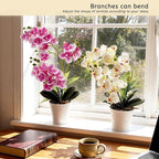 Daily Treasures 21-Heads Artificial Orchid Flower in Pot,2 Pack Potted Orchid Plant,Fake Phalaenopsis Flowers with Plastic Vase,Silk Flowers Indoor Decor for Home Table Centerpiece(White & Purple)