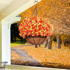 16 Bundles Artificial Fall Flowers for Outdoors, Realistic No Fade Fake Silk Flowers, Faux Fall Plants for Outside Planters, Porch, Patio, Garden Decor(Sunset)