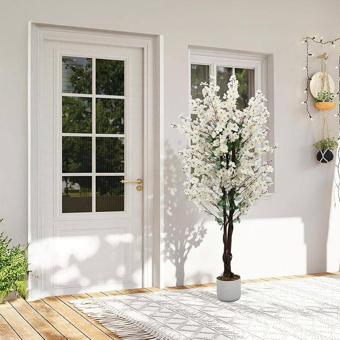 Garvee 5FT Artificial Wintersweet Tree in Pot, Fake Potted Flower Trees with Lifelike Plum Blossom, Decorative Evergreen Flowers Plants Indoor, for Home Living Room Outdoor Office Decor