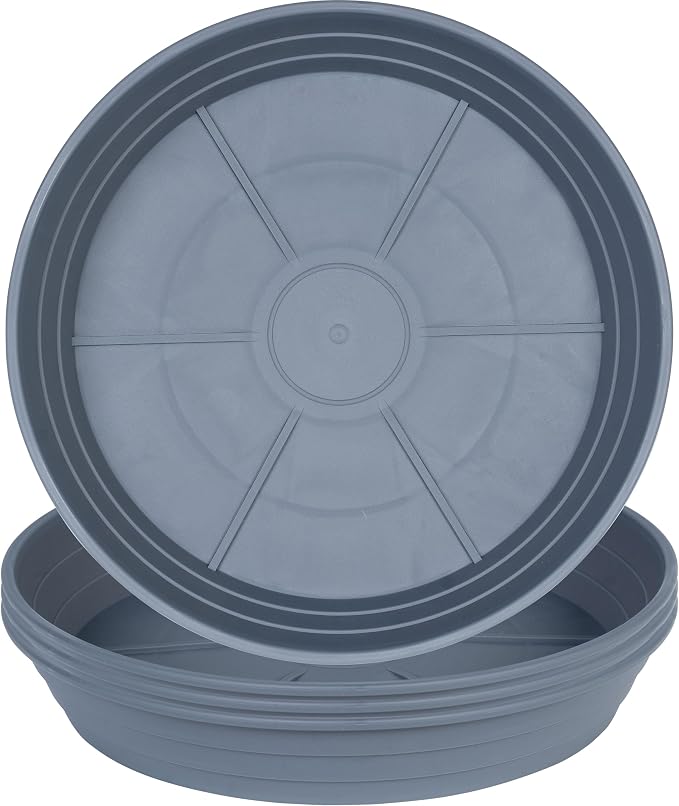 Plant Saucer 8 Inch 4 Pack 6 8 10 12 14 16 18 20 25, Plastic Plant Trays for Pots，Extra-Deep Plant Water Dray Tray, Bird Bath Bowl, Heavy Flower Plant saucers Indoors and Outdoor No Holes 8in-4 grey