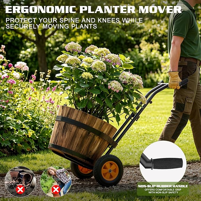 Housolution Plant Caddy with Wheels, Heavy Duty Plant Dolly for Big Pots, Plant Mover with Adjustable Grabbing Arm and Base, Trolley Cart for Seniors, Lawn, Patio, Backyard Gardening