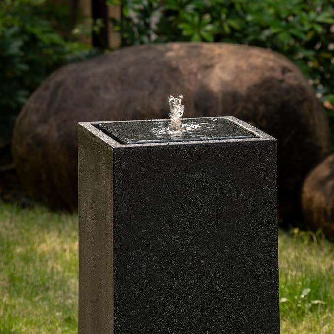 25.98” H Outdoor Water Fountain Made with Eco-Friendly Recyclable Materials, Polyethylene Square Bubbler Outdoor Fountain, Garden Decor with LED Light for Patio, Porch, Backyard (25.98”)