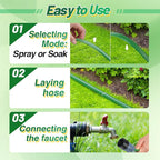 2 Pack 50ft Sprinkler Soaker Hose - Kink-free, Save Water, Flexible, Heavy Duty Three Tube Flat Watering Hose for Garden Yard Lawn Irrigation, With 30 Stakes