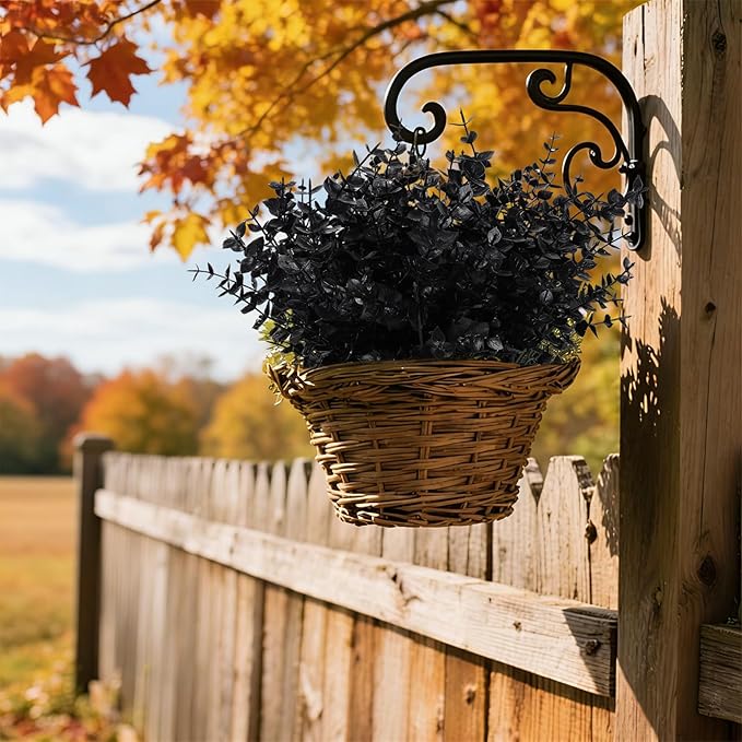 RECUTMS 12 Bundles Artificial Flowers Outdoor UV Resistant Outdoors Fake Plants Faux Plastic Flower for Hanging Planters Outside Porch Vase Home Window Decoration,Spring Decorations(Black Eucalyptus)
