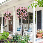Artificial Geranium Hanging Flowers for Outdoor Decoration, 2 Bundles UV Resistant Silk Geranium Fake Plants Faux Flowers for Front Porch Garden Patio Window Box Outside Indoor Decor (Pink)