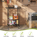 3-Tier Garden Tool Organizer with Wheels, Garage Floor Rolling Storage Cart on Wheels Heavy Duty Metal Rolling Storage Cart, Yard Tool Tower Rack for Garage, Patio, Shed, Indoor Outdoor
