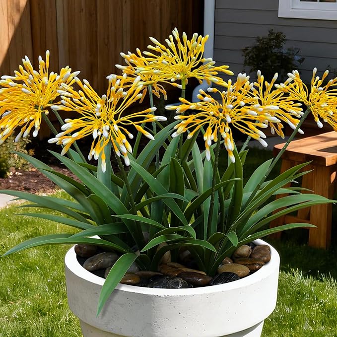 Fake Plants Outdoor with Flowers Artificial Large Plastic Faux Flower 8 Bundles 18.9 in Spring Summer Decoration for Patio Front Porch Platers Decor Outside