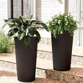 23.6" H Tall Planters for Outdoor Plants, 2 Pack Large Outdoor Planters for Front Porch Decor with Drainage Hole, Plastic Striped Flower Pots Fits Indoor Plants Patio Garden, Black