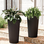 23.6" H Tall Planters for Outdoor Plants, 2 Pack Large Outdoor Planters for Front Porch Decor with Drainage Hole, Plastic Striped Flower Pots Fits Indoor Plants Patio Garden, Black