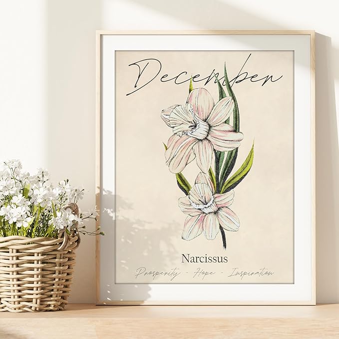 December Birth Flower Art Print - 8x10 (Unframed) | Capturing the Splendor of the December Birth Flower | Decor Accent for Birthdays and Special Occasions | Living Room Décor | Modern Home Décor
