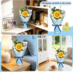 Crochet Flower Bouquet, Handmade Sunflower Lily of the Valley Bouquet,Blue Crocheted Flowers for Graduation Father's Day Birthday Valentine Day Wedding Anniversary Party Gifts,Home Decor