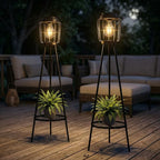 VISFLAIR Solar Lights with Plant Stand, Outdoor Floor Lamp, Waterproof Solar LED Edison Bulb Light Flower Shelf for Patio Porch Deck Yard Garden Decor-1 Pack