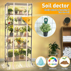 Meonum Indoor Greenhouse with Grow Lights, 6 Tier Metal Plant Shelf with Cover (30" x 13.8" x 70.8"), 5 Pack Full Spectrum Growing Lamps for Seed Starting, Grow Rack with Timer, Thermometer, pH Meter