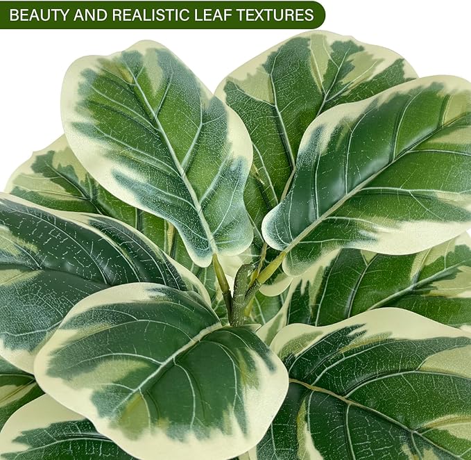 2 Pack Fiddle Leaf Fig Tree, 30'' Fake Tree in Pots with Green Artificial Turf, Floor Fake Plants Indoor for Spring Home Porch Bathroom Living Room Office Patio Windowsill Decor (Variegated)
