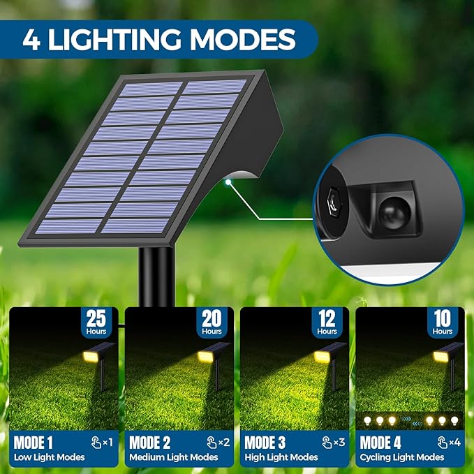 WENATY Solar Spot Lights Outdoor, Solar Lights Outdoor Waterproof IP65, 4 Lighting Modes Solar Powered Spotlights Yard Garden Landscape Pathway Solar Security Lights for Outside (Warm White, 6 Pack)
