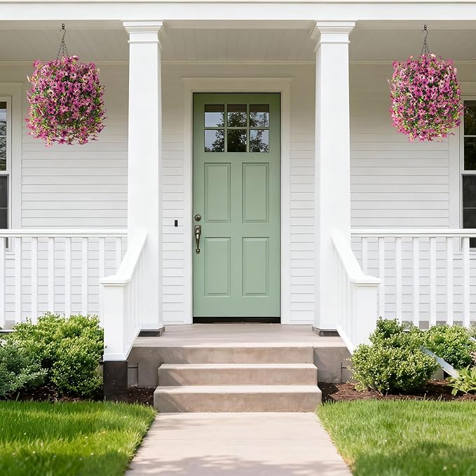 Artificial Hanging Baskets Outdoor, 4 Bundles Artificial Hanging Flowers Outdoors Spring Summer Decoration, No Fade Realistic Fake Hanging Baskets for Porch Patio Balcony Home Yard Decor