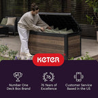 Keter City 30 Gallon Resin Outdoor Storage Box and Patio Furniture Side Table for Pool and Garden Accessories, Dark Grey