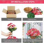 Ouddy Decor Artificial Hanging Flowers with Basket, Fake Silk Hanging Flowers in Coconut Lining Basket Faux Hanging Plants for Outdoor Indoor Spring Garden Porch Patio Balcony Home Decor, Pink