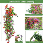 Artificial Hanging Flowers for Outdoors, 4 Pack Fake Hanging Plant for Spring Summer Decor, UV Resistant Faux Silk Flower for Planter Porch Patio Balcony Yard Decoration ( Light Purple & Rose Red)