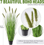 Artificial Cattail Reed Grass Plants Indoor ，Faux Cattail Grass Plant Artificial Plant Grass Outdoor,Fake Grass Tall Green Onions Fake Plant， Living Room Kitchen Office Decoration 47“2 Pcs