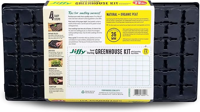 Jiffy Plant Germination Tray Kit - 72 Cell Seedling Starter Trays, SUPERthrive, Labels - 2 Pack, 144 Pellets Total - Plastic