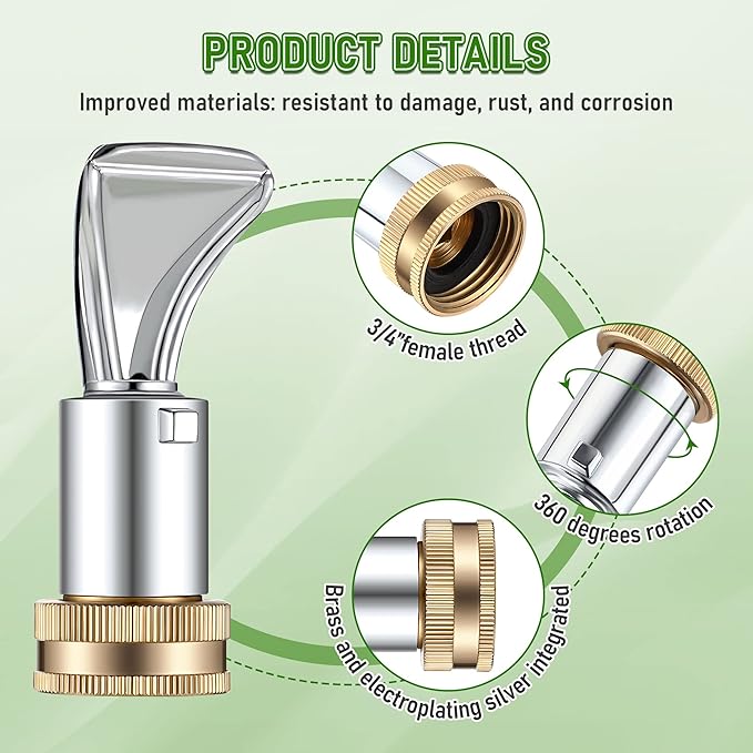 Dreyoo 3/4'' Heavy Duty Sweeper Nozzle for Gutter Cleaning Wand Replace Compatible with Dramm 22311, Brass Garden Hose Nozzle Suitable for Cleaning Gutters Sidewalks Driveways Watering