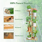DolceLuna Plant Stand Indoor Corner, Tiered Bamboo Plant Shelf 46 Inch Tall, Plant Rack 6 Tier for Multiple Small Plants, Flower Holders for Living Room Bedroom Window Patio Balcony, Natural