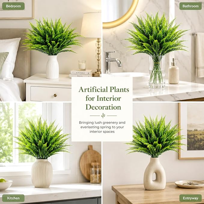MAQIHAN 10 Pcs Fake Fern - Artificial Ferns for Outdoors - Faux Ferns for Outdoor Planter Large Outdoor Patio Decor Boston Fern Artificial Plants Faux Greenery Porch Decor