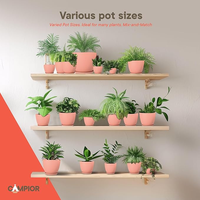 Planter Pots with Drainage Holes - Lightweight, Durable, and Space-Saving Pots for Indoor and Outdoor - Versatile Functionality, Simple Modern Design, Set of 3 Plastic Planter Pots - Pink