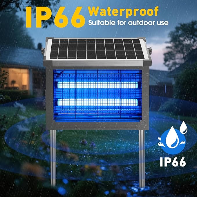 Solar Bug Zapper Outdoor, 4500V Solar Mosquito Zapper Outdoor Waterproof, 1/2 Acre Coverage Rechargeable Electric Fly Zapper, Cordless Portable Mosquito Traps for Backyard, Patio, Camping, Indoor
