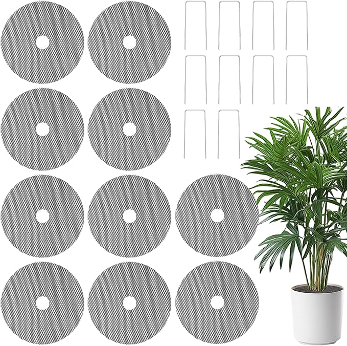Plastic Mesh Soil Protector with Ground Stakes 10Pcs – Plant Pot Covers Indoor Plant Protector from Cats and Outdoor Garden Cover from Animals, 12 Inch