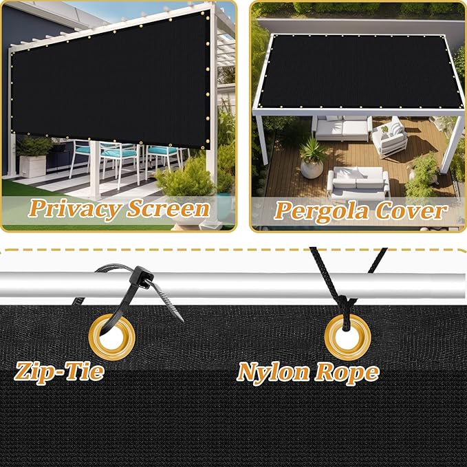 Shade&Beyond Customized Size 9' X 13' Shade Cloth with Grommets, 90% UV Protection UV Protection Mesh Tarp Sun Screens for Patio GN01, Black