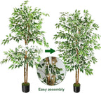 GTIDEA 2 Pcs 5ft Ficus Artificial Trees, Tall Faux Trees with Natural Trunk, Fake Silk Tree Artificial Plants for Home Decor Indoor Living Room Outdoor Balcony House Office (Included Dried Moss)