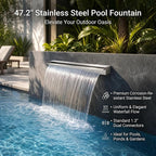 Stainless Steel Pool Fountain Waterfall Sheer Descent, 47.2 Inches Spillway for Swimming Pool, Outdoor Garden Pond, Patio & Backyard Water Feature Decoration(47.2")