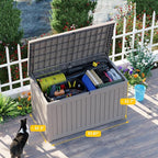 PatioZen 280 Gallon Resin Deck Box, Lockable Patio Outdoor Storage Box for Furniture, Garden Tools and Tools Storage, Waterproof Outside Storage Boxes - Grey