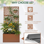 Outvita Metal Planter Box with Trellis, 71’’ x 32’’ x 16’’ Raised Garden Bed with Drainage Holes for Climbing Plants, Vegetables, Vines, Wavy Grid Cutout Privacy Planters for Patio (Brown)