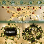 suddus Vine with Fairy Lights Battery Operated, 13.1ft 40 LED Ivy String Light with Remote, Leaf Lights for Bedroom, Room, Wall, Garden, Party, Wedding Dorm Decor (Warm White)