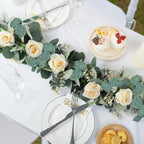 Ouddy Decor Eucalyptus Garland 6.56 Ft Lush Silver Dollar Leaves Boxwood Artificial Faux Greenery Vines for Baby Shower Wedding Party Table Runner Room Home Mantle Decor, Champagne