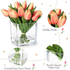 GarveeLife 12 Pcs Artificial Tulips Flowers, Real Touch Faux Tulip Stems for Vase, Home Kitchen Wedding Dining Table Decorations, Ideal Gift for Mother's Day, Easter, Valentine's Day (Orange)