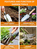 Gardening Tools Set 11 PCS, Heavy Duty Stainless Steel Garden Tool Kit with Large Garden Tote Bag & Apron, Durable, Ergonomic Hand Tool, Ideal Gardening Gift for Women, Men, Mom, Dad