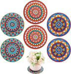 Nuanchu 6 Pieces Boho Plant Coasters 5.9 Inch Rubber Absorbent Non Slip Plant Pot Mats for Gardening Indoor Outdoor Round Bohemian Mandala Decorative Plants Saucers for Table Floor Protection Home