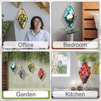Hushee 4 Pcs Stained Glass Hanging Plant Terrariums Hanging Glass Planter Air Plant Holders with Chain for Window Christmas Home Decor Gifts for Mom Women, 7.87 x 3.94 x 1.97 Inch(Cute Color)