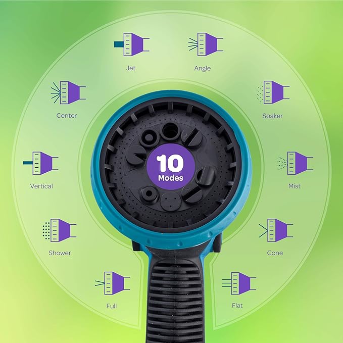 Hose Nozzle [Blue] Heavy Duty Hose Sprayer With 10 Adjustable Watering Patterns. Thumb Control Design, Comfortable Ergonomic Grip, Garden Hose Nozzle for Watering Plants & Lawns/Fun showers/Cleaning